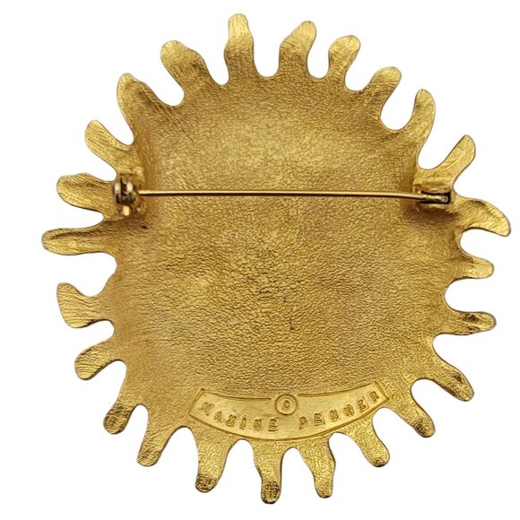 Maxine Denker Gold Tone Sun Face Brooch Pin, Signed K585 - Picture 5 of 8